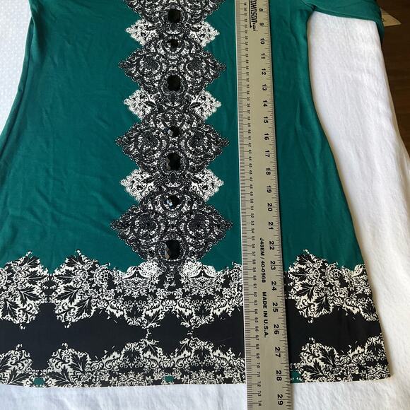 Style & Co. Women’s Long Sleeve Screw Neck Mini Dress size Petite S, Green Black - Picture 5 of 9